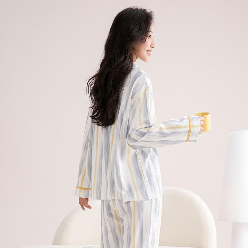 Fenteng Women's 100% Cotton Striped Long Sleeve Pajama Set