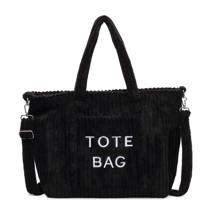 

2026 New Versatile Fashi Bags Daily Commute Durable Versatile Shoulder Bags Corduroy Solid Color Zipper Simple Casual Tote чёрный
