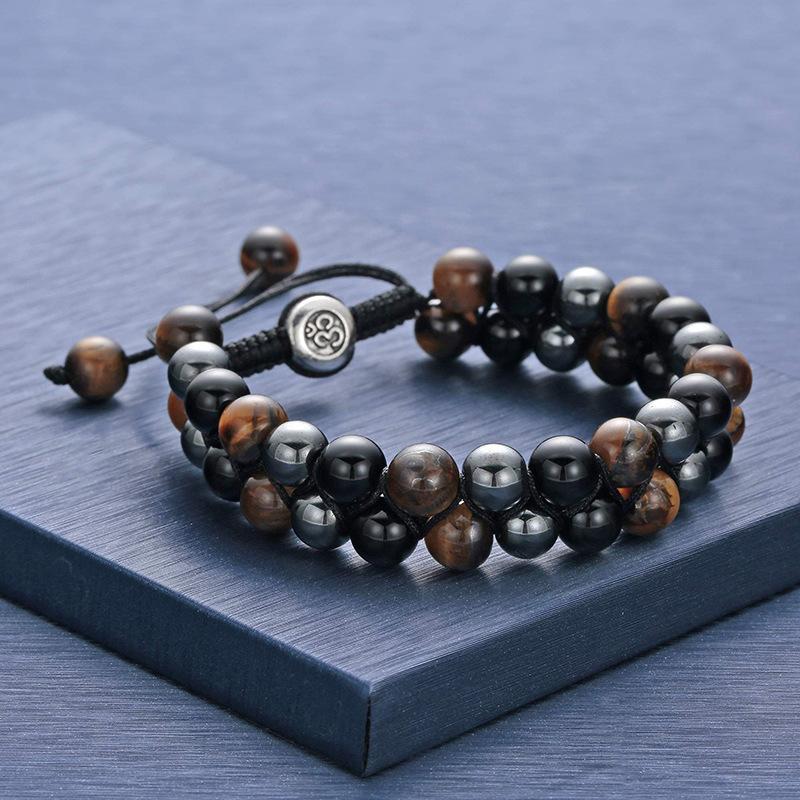 

JYL TS Bracelet Double Layer Woven Natural Stone Brings Balance & Serenity black magnet кларет