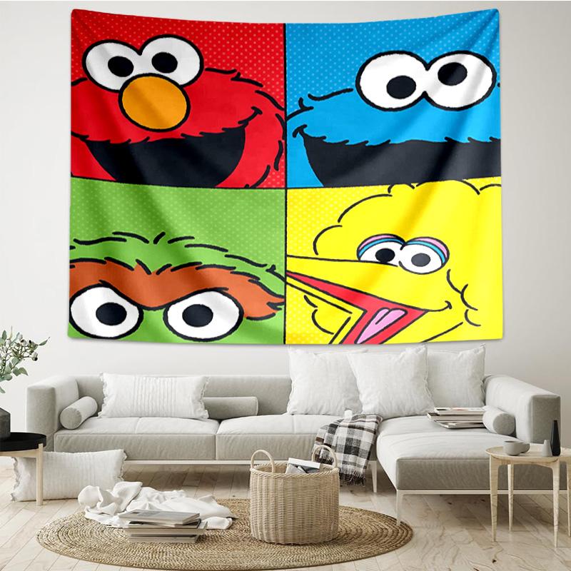 1PC Colorful Sesame Muppets Together Tapestry Accessories Playroom Tapestry, for Bedroom,Livingroom, dormitory Room Wall Decor Fan Birthday Gifts