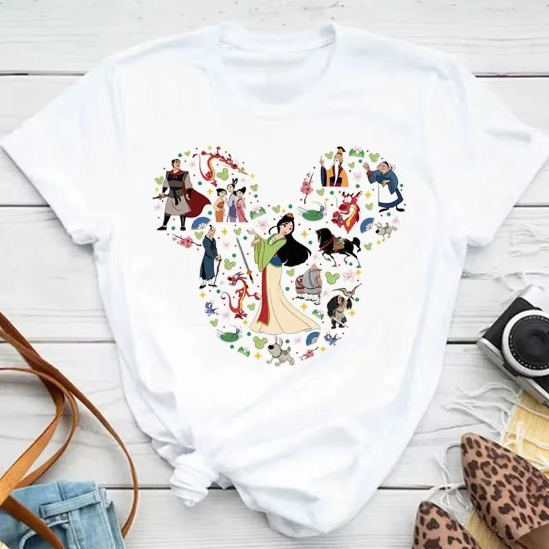Disney Mulan Princess Printed Tshirt Cute Mickey T Shirt Summer Unisex Casual Short Sleeved Streetwear Tshirts Harajuku Clothes