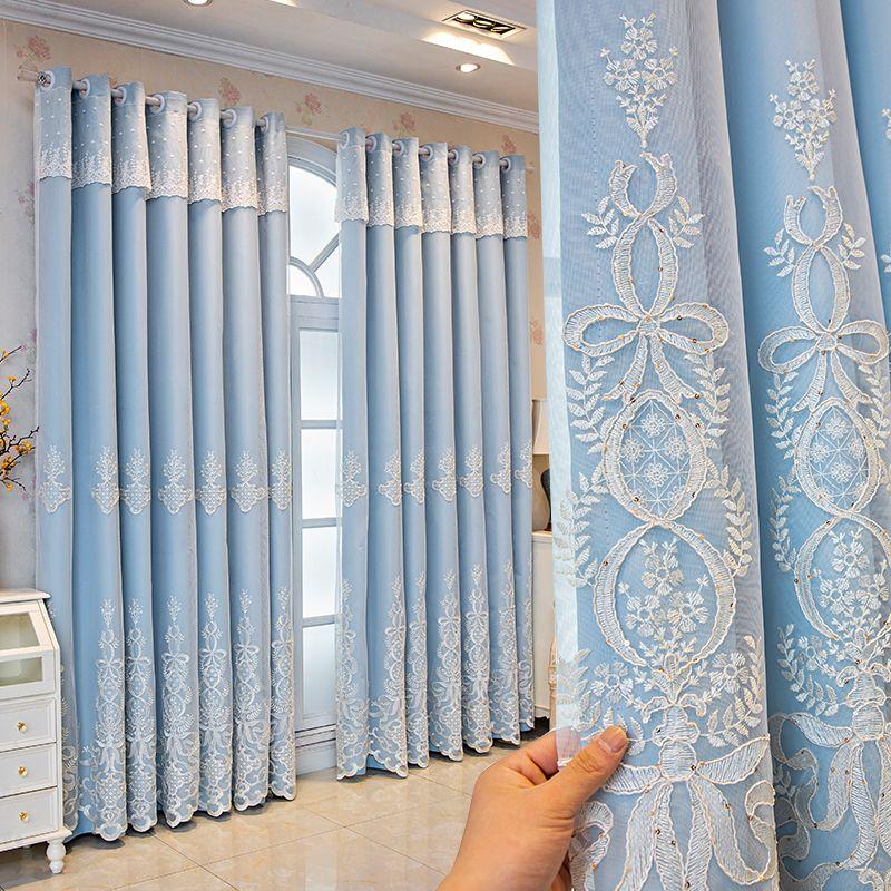 Verdunkelungsvorhang mit besticktem Blumenmuster und Ösen oben – UV-beständig, maschinenwaschbar, Stickerei, gefertigt für Schlafzimmer, Wohn- und Büroräume