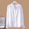 Women's White Ruffled Stand Collar Blouse Long Sleeve Casual Loose Fit Button-Down Shirt