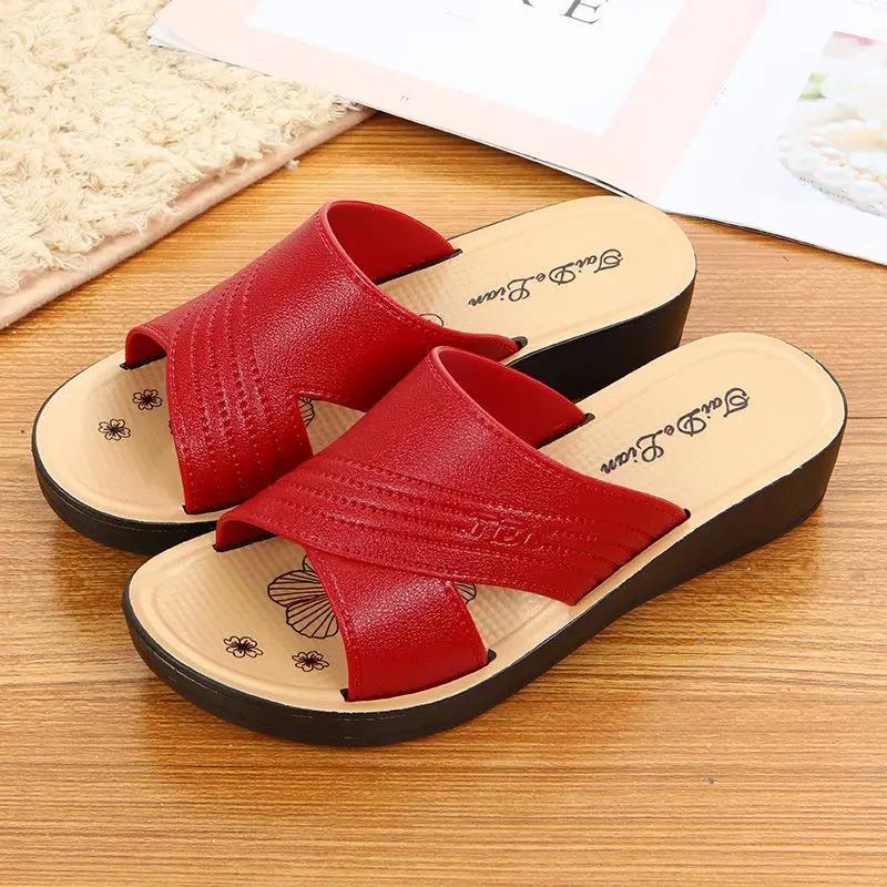 Fashion Open Toe Women's Slippers and Ladies Sandals Medium Heel Casual Shoes Slip-resistant Stylish On Offer Cheap Liquidation Slides