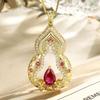 Exquisite Full Diamond Gourd Lotus Necklace with Carved Patterns and Gemstone Accents - New Chinese Style for Women