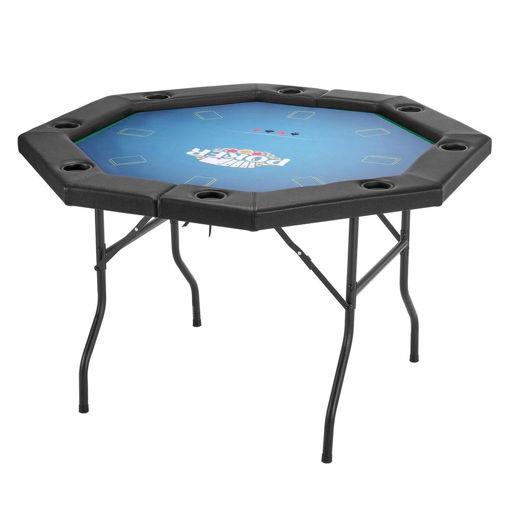 Foldable Poker Table, 8 Player 1220 mm Folding Casino Leisure Table with Padded Rails & Cup Holders, Octagonal Portable Game Tables with Felt & Metal
