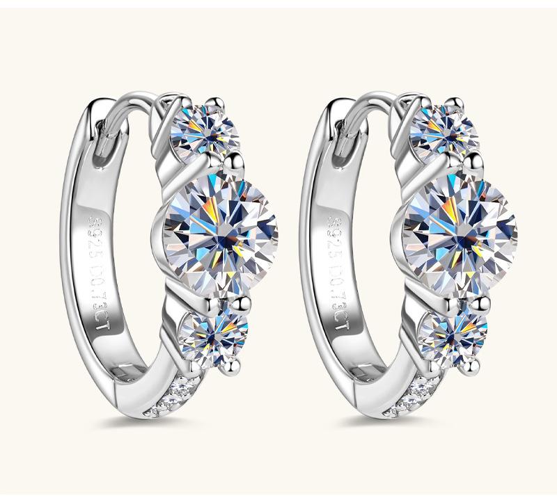 European American High-end Full Moissanite Hoop Earrings Women Popular Niche Design S925 Silver 14K Gold Plated Rhodium Plated