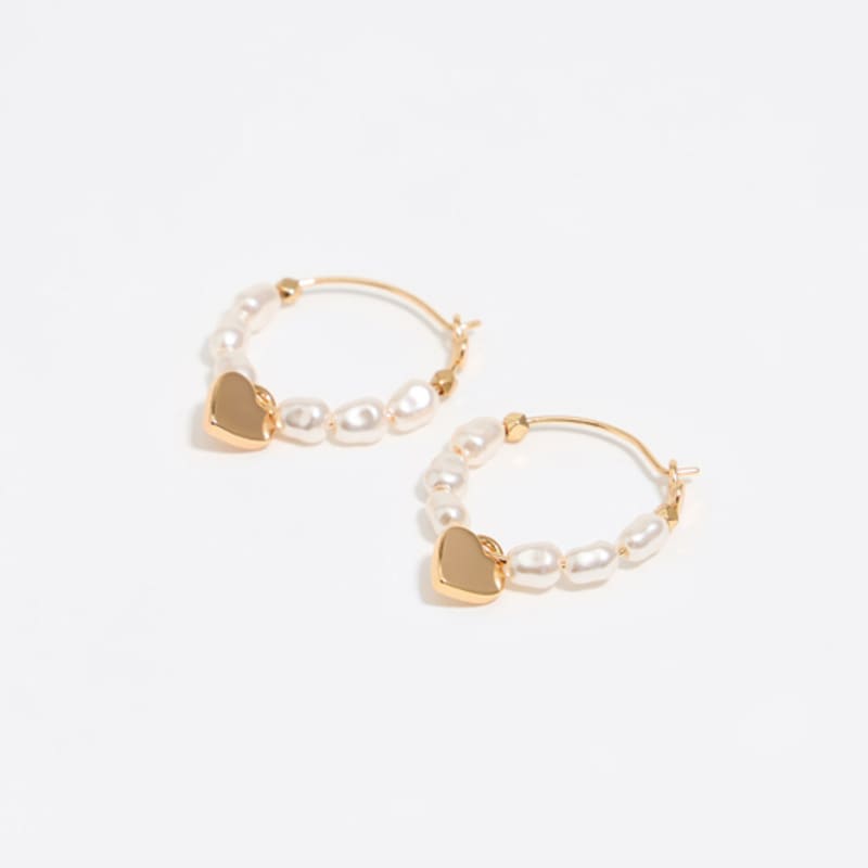 BIMBA Y LOLA [25FW] BIMBA Y LOLA Gold Heart Pearl Hoop Earrings B256AIW005IVF