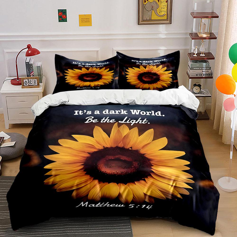 Sunflower with Text Pattern. Bedding Sets Duvet Cover Sets Duvet Covers Pillowcases(1*Duvet Cover 2*Pillowcases Without Duvet Insert)