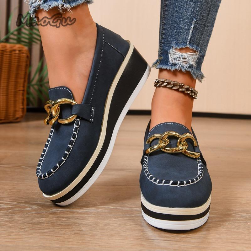 Plus Size 36-43 Wedges Women's Casual Shoes High Heel Chain Comfortable Solid Color Work Shoes Slip on Loafers Daily Office Wear