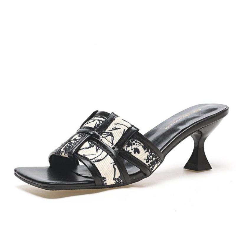 Sandals Women's Shoes High Heels Fashionable Shoes Thin-heeled Heat-absorbing Half-slipper