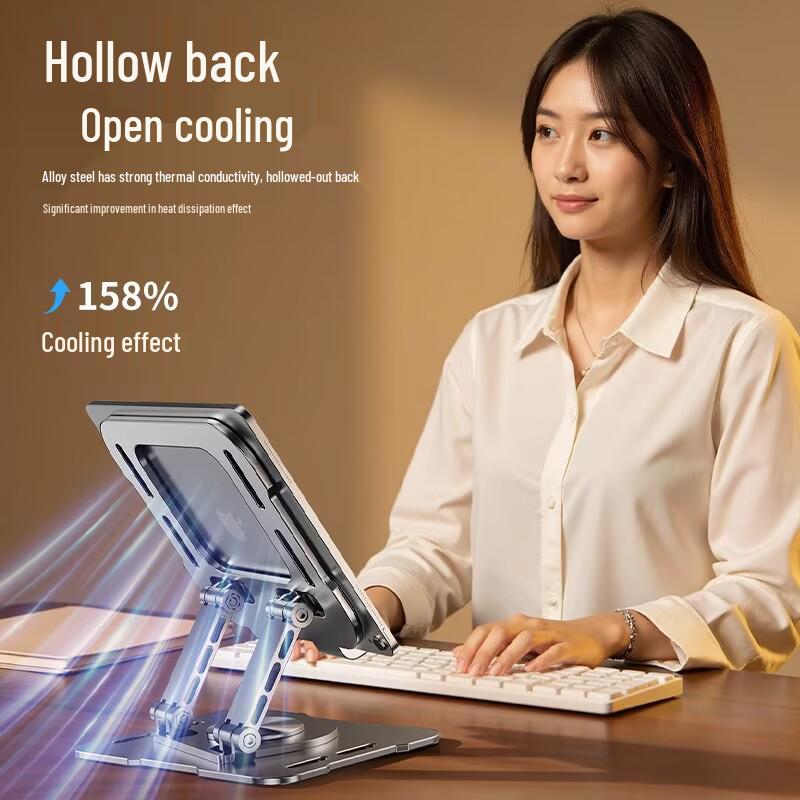 Rotatable Metal Stand for Phones & Tablets - Foldable, Portable, Ideal for Live Streaming, Gaming, and Movies.