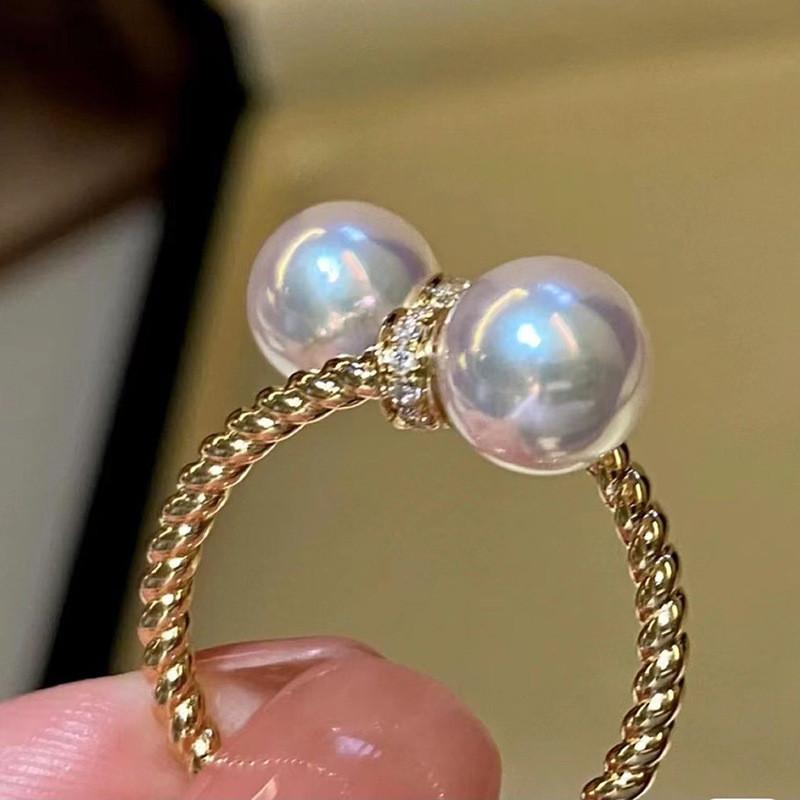 Double Pearl Open Rings Twist Gold Color Color Band New Arrival Stylish Fashionable Women'S Accessories Bridal Party Event Bridal