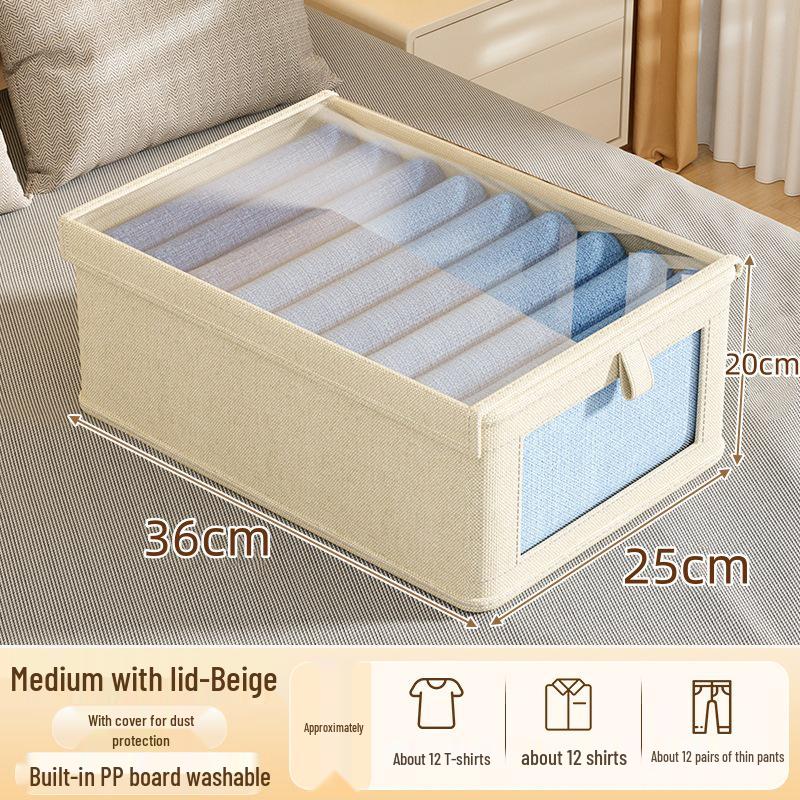 Visible Fabric Clothes Storage Box with Lid for Wardrobe and Pants Organization