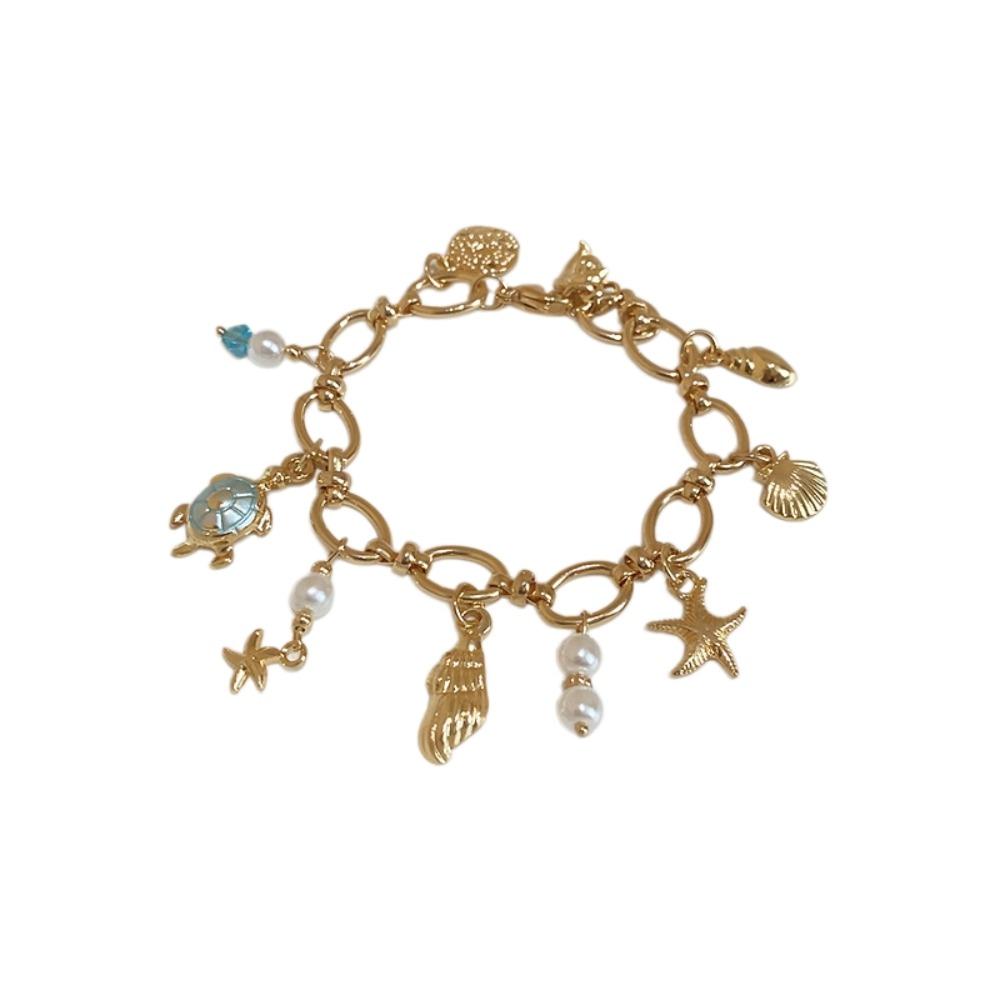 Zinc Zinc Alloy Rhinestone Pearl Starfish Beaded Bracelet Shell Beaded Hand Chain  Girls Couple Gift