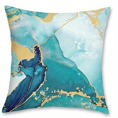 Home Decor Abstract Turquoise & Gold Geometric Pillow Covers Pattern Cushion Cover Suitable For Sofa Bedroom Car Pillow Cover