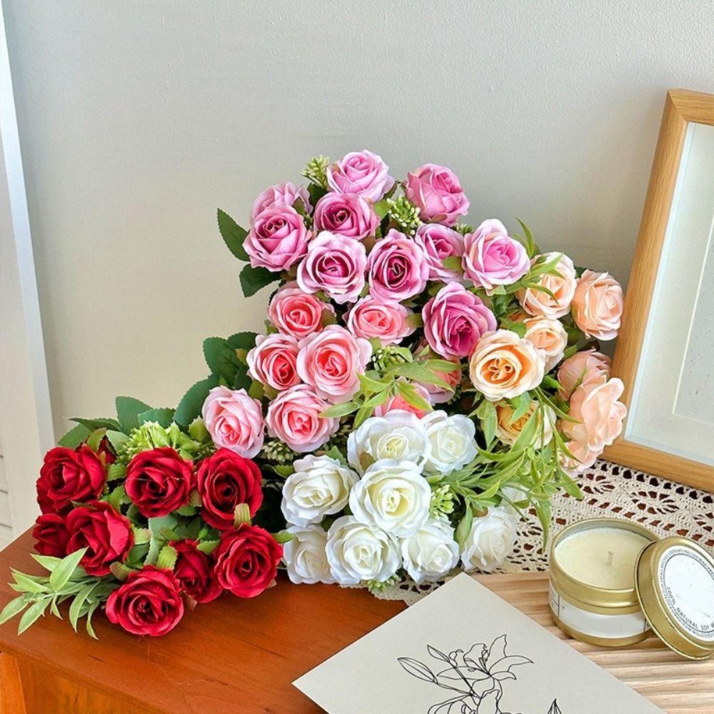 DIY 10 Head Artificial Rose Bouquet Silk Cloth Rose Flower Bundle Artificial Flower Wedding Decoration