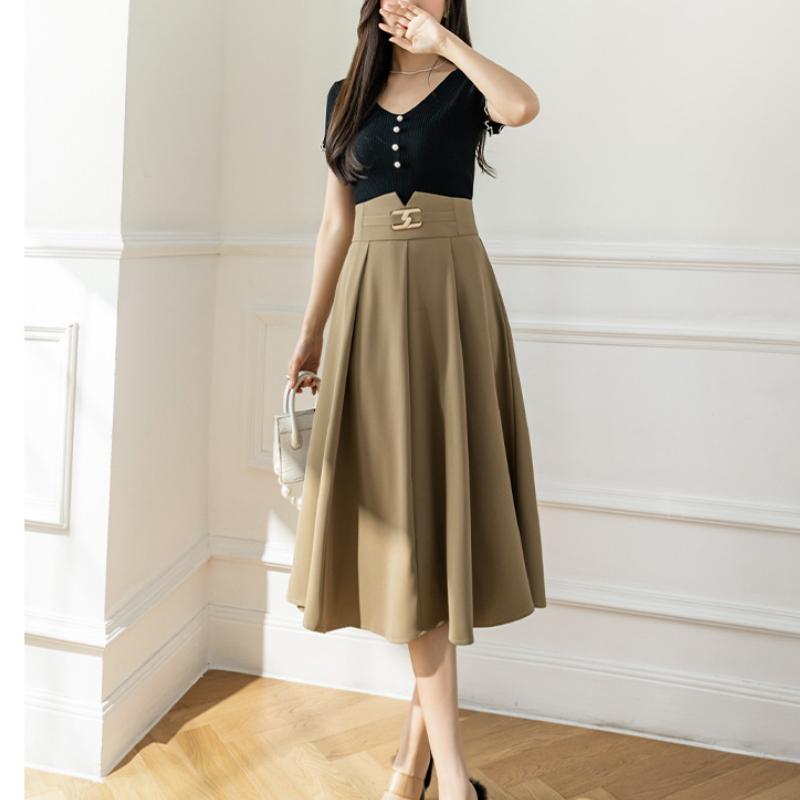 Dámská ležérní sukně Jaro a léto Jednoduché Retro Móda Závěs Středně dlouhá Volná sukně do A Šik Elegantní Dámský Trend