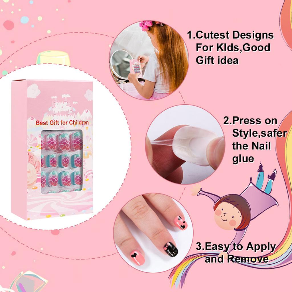 120Pcs Set Cute False Nails Full Cover Nail Tips for Children DIY Nail Art Kids Gift