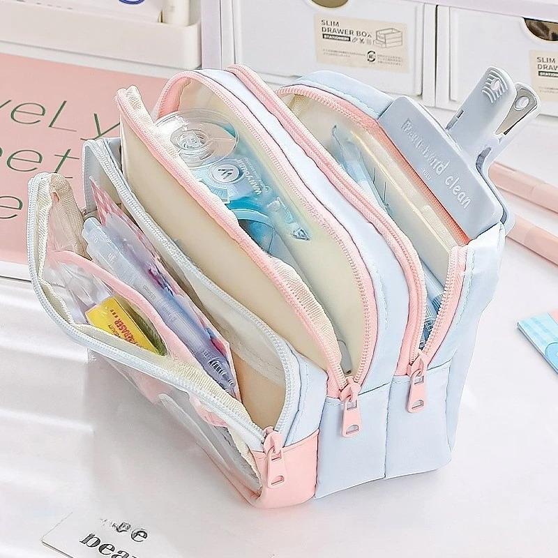 New New Color Block Pencil Case Transparent Large Capacity Creative Multifunctional Stationery Bag Japanese Style High Aesthetic