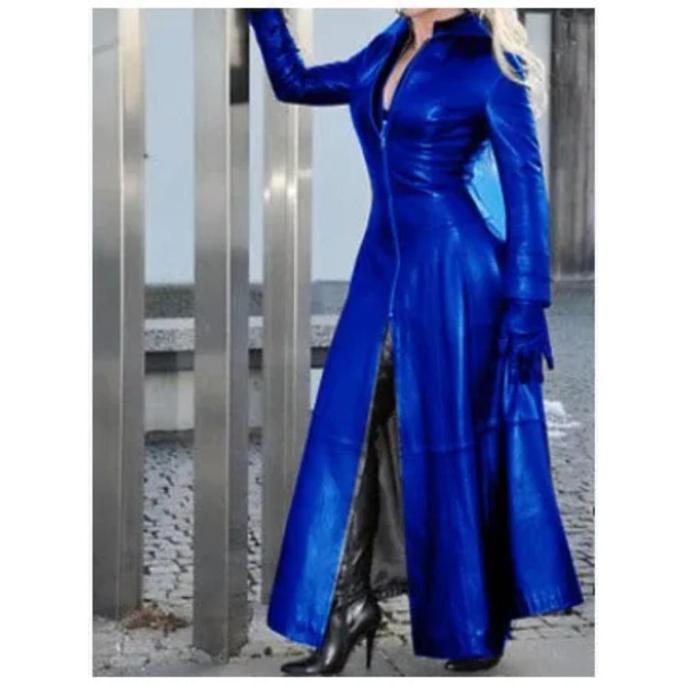 Winter Women's Fashion Cyberpunk Leather Long Jacket Casual Loose Button Solid Color Coats Lapel Biker Jacket