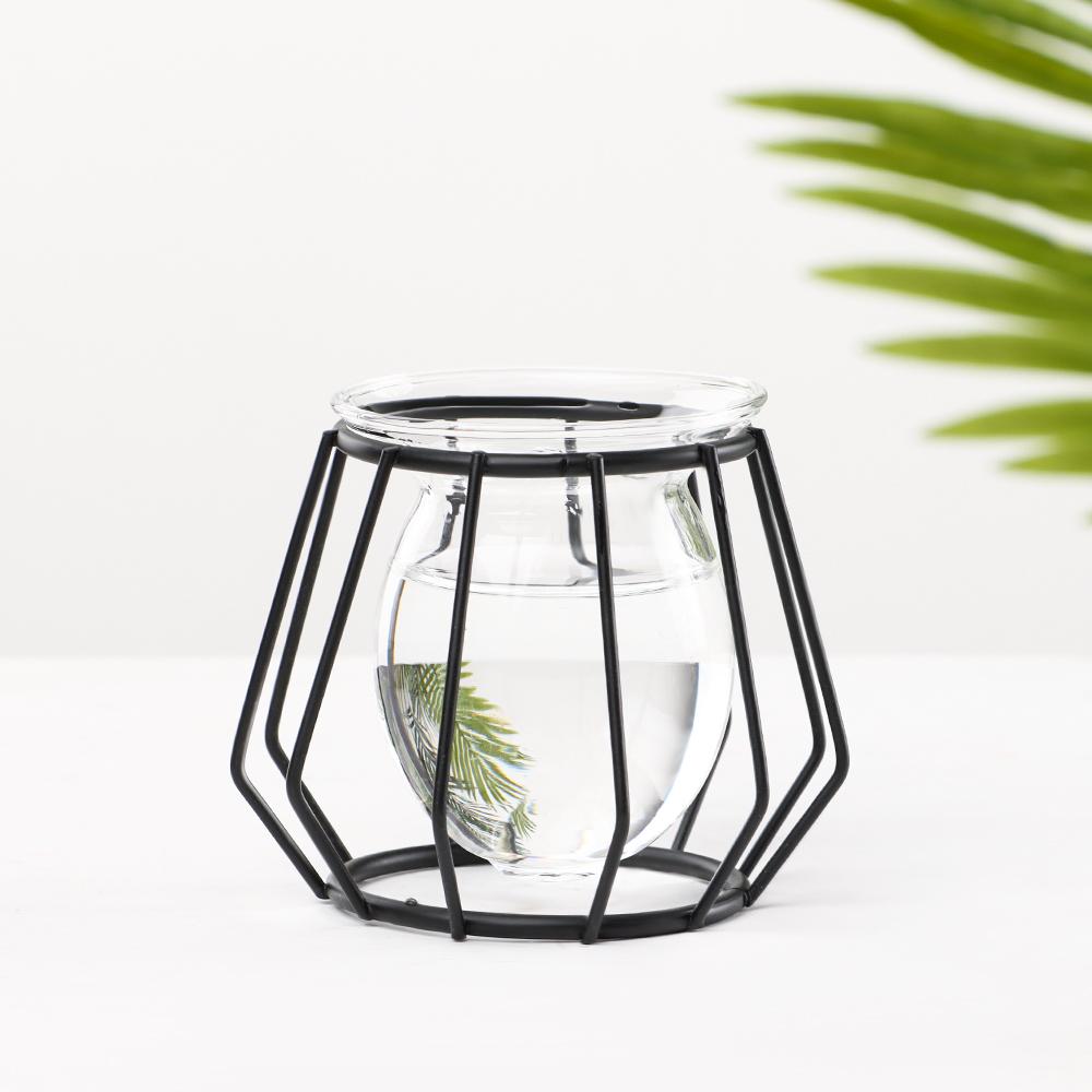 Decoration Plants Frame Hydroponic Vase Terrarium Metal Holder Glass Planter Iron Geometric Pattern