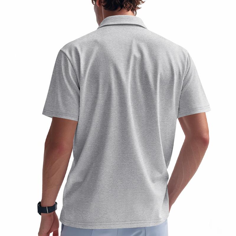 Men's Summer Waffle Knit Turn-Down Collar Polo Shirt, Loose Casual Athletic Jersey Short Sleeve Tee for Men