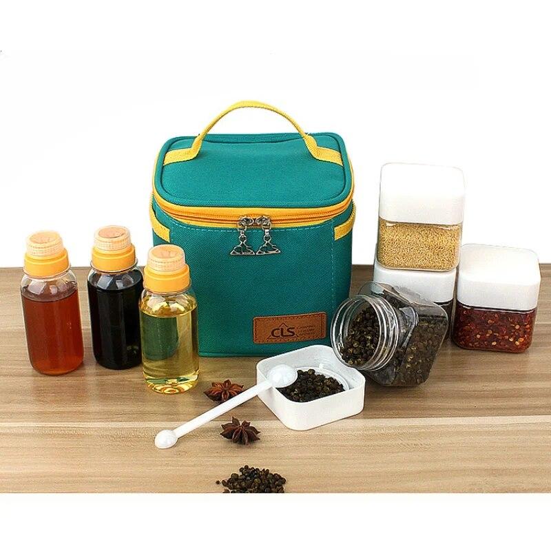 Salt- og pepperbeholdersett Krydderkrukker Saus Krydderflaske Krydderflasker Bærbar pose for BBQ Outdoor Camping