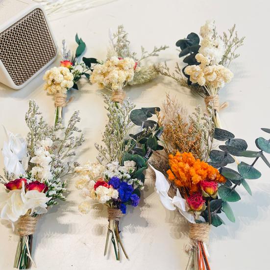 6Pcs Artificial Dried Flower Bouquet Bohemian Mini Flower Bouquet DIY Crafts Vase Wedding Party Home Office Table Centerpiece Decoration