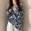 Summer Perspective Tie Dyed Mesh Sunscreen Top for Women's Thin Ice Silk Long Sleeved T Shirt Cover Up Women Beach T-shirts
