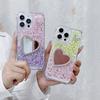 For iPhone 16 Pro Case with Heart Mirror Epoxy Glitter TPU+Acrylic Phone Back Cover