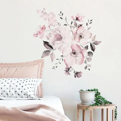 Plant Flower Creative Wall Sticker Watercolor Pink Flower Cluster Living Room Bedroom Background Decoration Can Be Removed