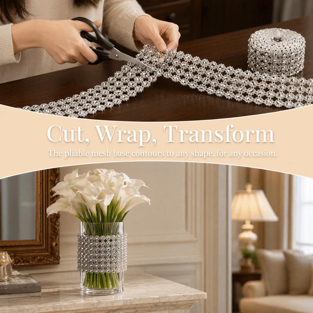 10 Yards Length Diamond Mesh Ribbon Silver Color Diamond Warp Ribbon Baby Shower