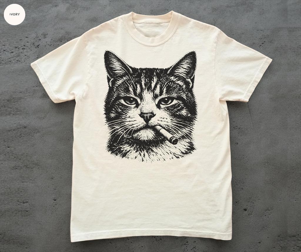 Plus Size Summer Womens Vintage Cat Smoking Graphic TShirt Cotton Breathable Stylish Versatile Street Style Oversized