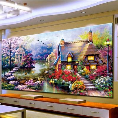 Jardim cottage grande 5d kits de pintura diamante completo ponto cruz sala estar quarto pastoral paisagem pintura decorativa