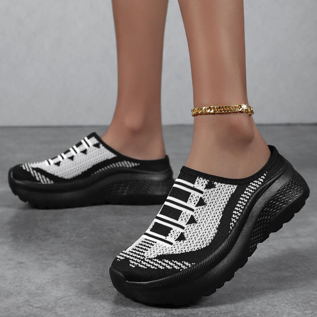 Knitted Mesh Walking Shoes Women Fashion Thick Sole Slippers Lightweight Soft Casual Footwear for Traveling Height-increasing