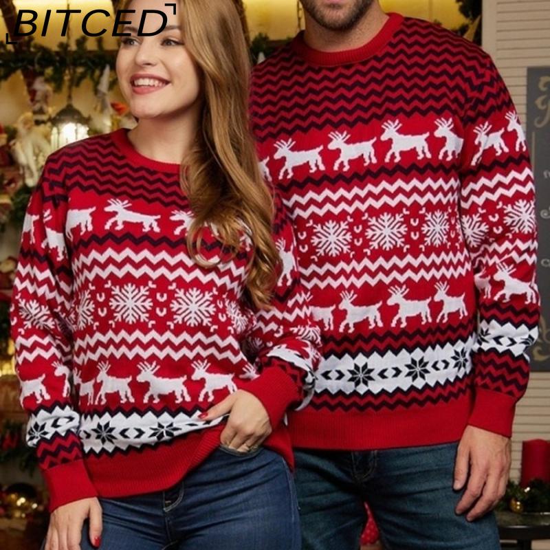 BITCED Small Snowflake Christmas Sweater Autumn/Winter Casual Couples' Outfit Christmas O-Neck Knit Top