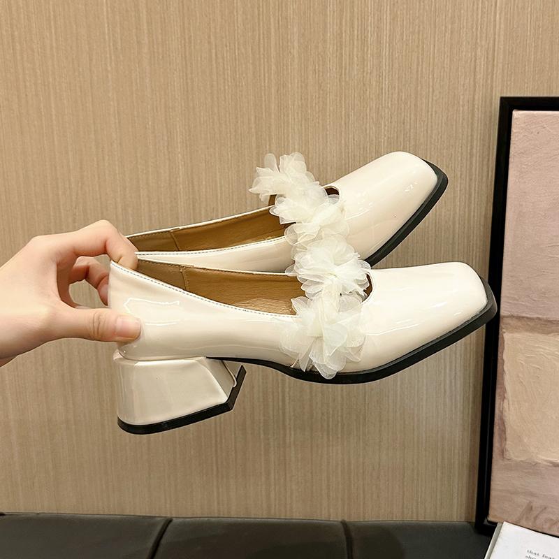 Fashion 2025 Women's Fashion Thick Heel Shoes Autumn New Square Head Shallow Mouth Butterfly Knot Anti-slip Wear-resistant Low-top Shoes