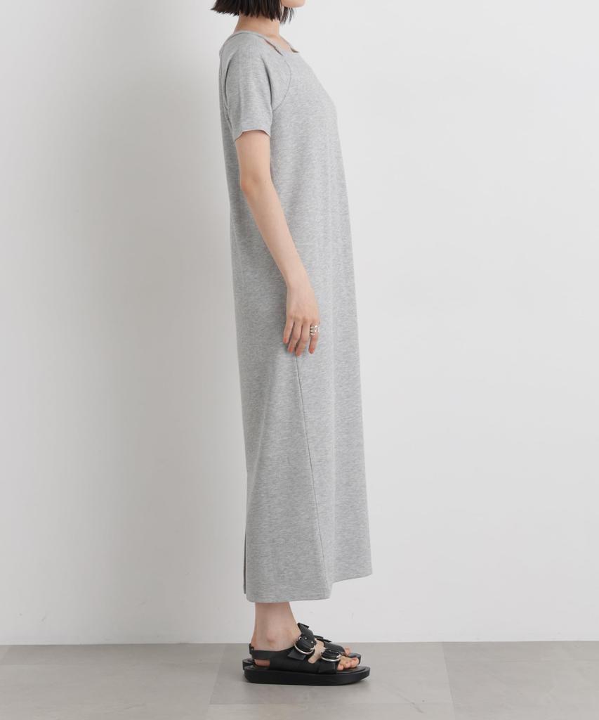 Neck Ribbed Cut Dress for Size 023 [Nano Universe] Layered-Like Women, F, Charcoal, 673-6119323