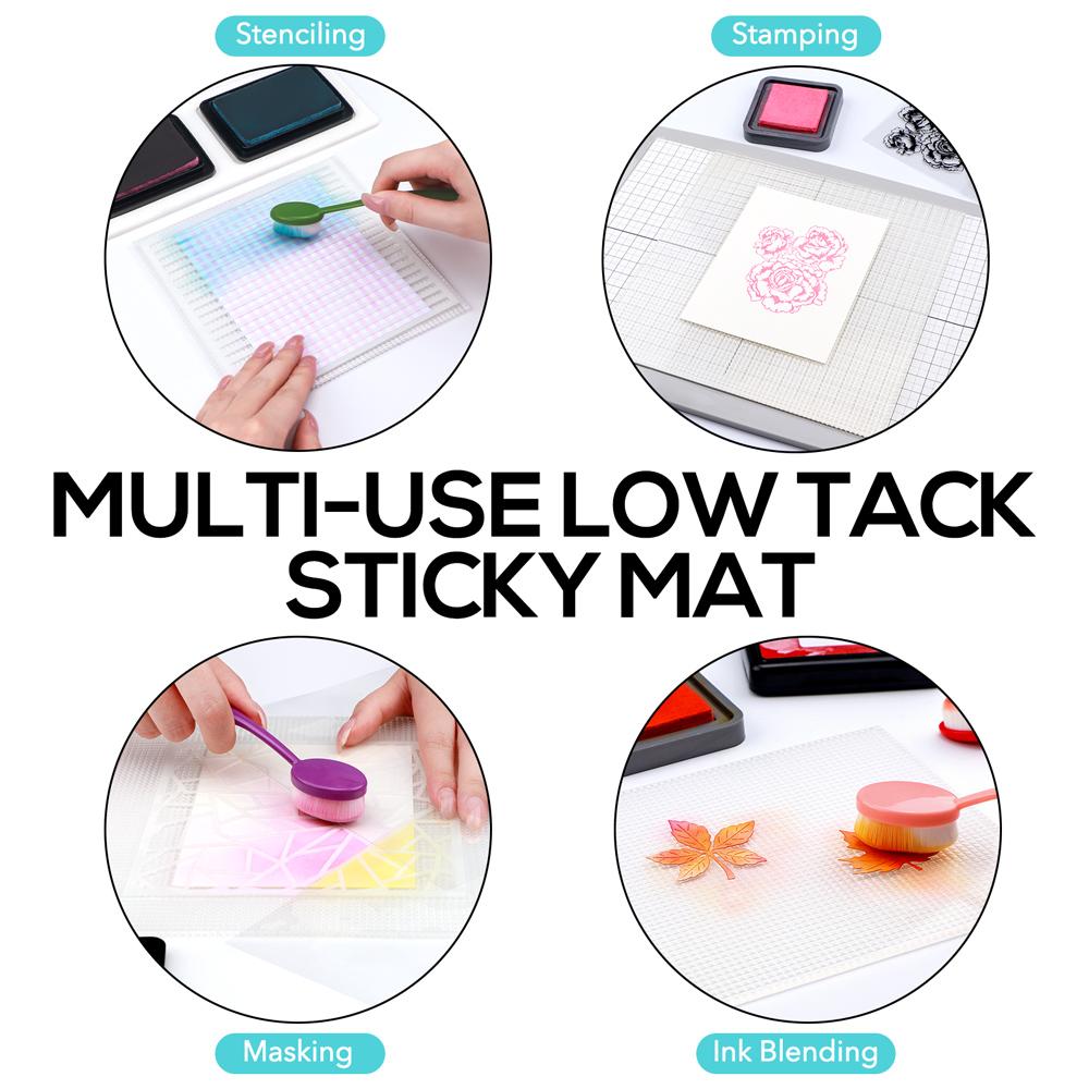8.25x8.25inch Low Tack Sticky Mat with Grid for Stamping Stenciling Ink Blending Clear Photopolymer Craft Low Tacky Mat Stamp