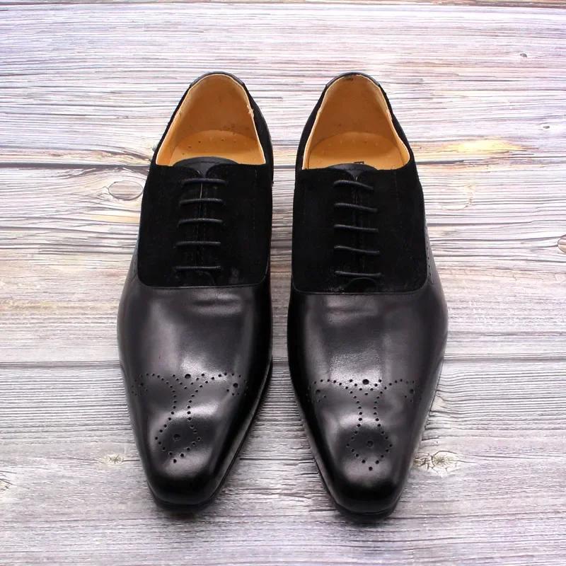 FELIX CHU Men's Genuine Leather Oxford Shoes Suede Pointed Toe Dress Shoes Business Casual Wedding Suit Formal Shoe