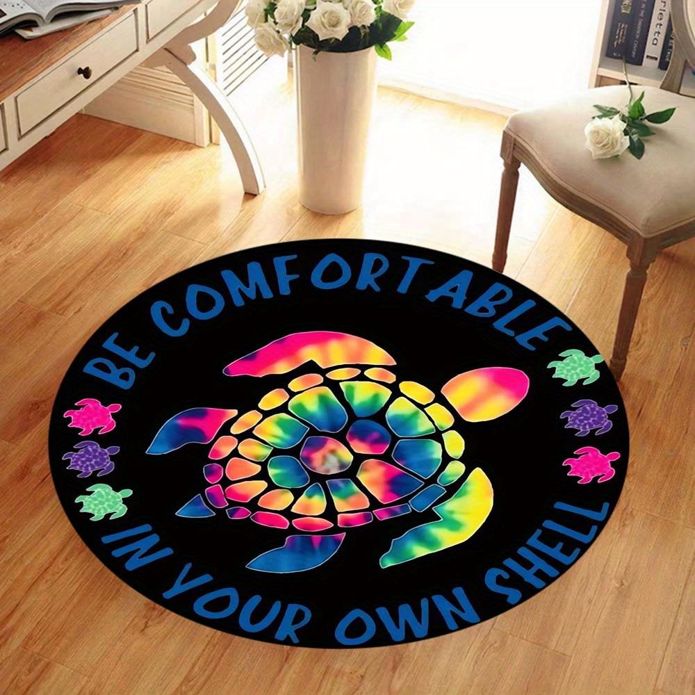 Tie Dye Turtle Shell Round Rug Flannel Inspirational Quote Yoga Meditation Floor Mat Wellness Space 60cm x 60cm