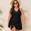 2026 European & American Plus Size Solid Color Skirted One-Piece Swimsuit for Women