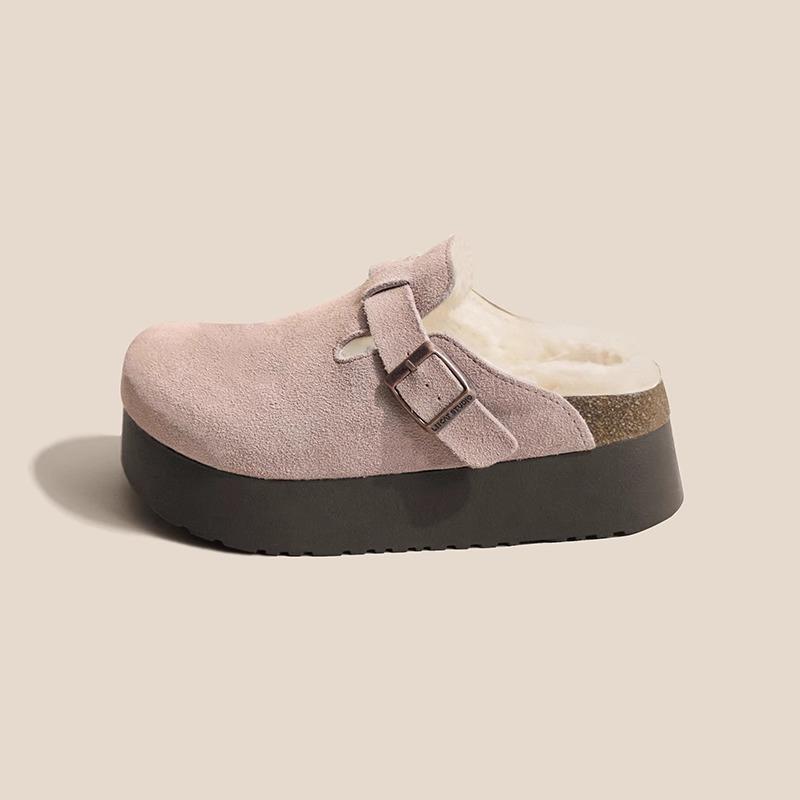 thick-soled velvet shoes for women's winter bag head half-towed fluffy slippers for women to increase their height and wear cotton shoes