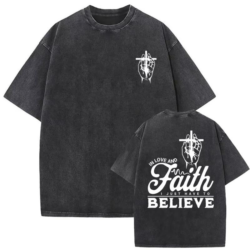Christian Religious Series Jesus Vintage Washed T-shirt Men Women Gothic Rock Oversized Short Sleeve T Shirts Hip Hop Streetwear