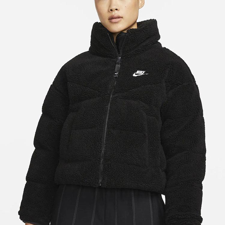 Nike Κεντημένο Λογότυπο Ζεστό Αρνάκι Φλις Αθλητικό Μπουφάν με Πουπουλένιο Γέμισμα Γυναικείο Μπουφάν Μαύρο DD4655-010