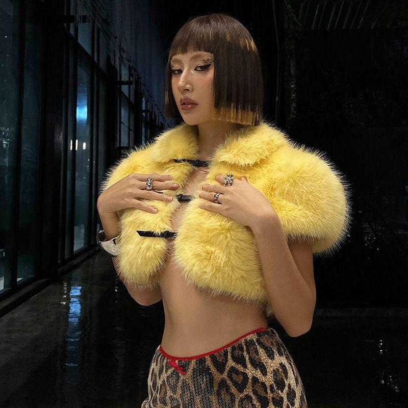 Women's Clothing Autumn and Winter New Solid Color Fox Fluffy Vest Sleeveless Top Super Short