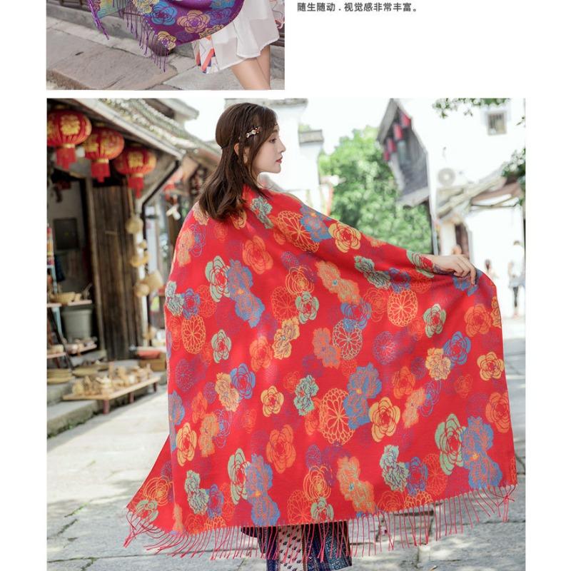 Ethnic Style Oversized Square Scarf For Women Travel Winter Autumn