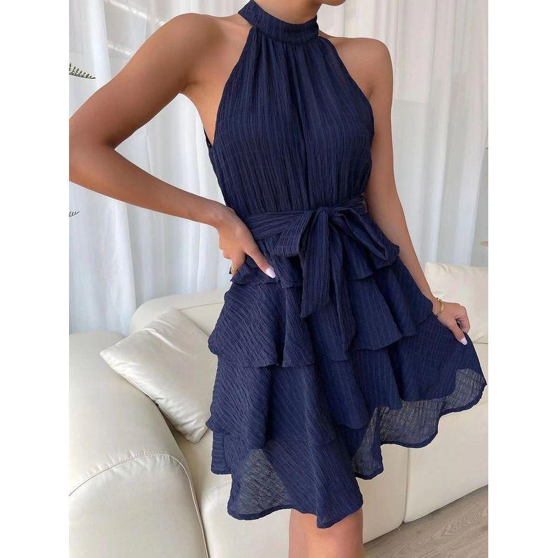 

Amazon Независимая станция Горячая распродажа Модный ветер Летняя мода Женская одежда Пэчворк Без рукавов Холтер Платье-торт Прилив Purple S