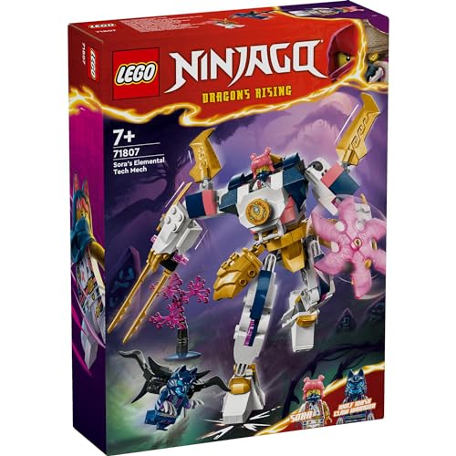 LEGO Ninjago Sora's Elemental Power Mech Suit, Toy, Birthday Gift, Building Blocks, Boys and Girls, Ages 7, 8, and 9, Elementary School Students, Batt